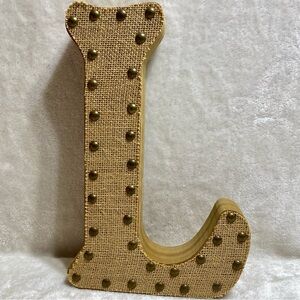 HOBBY LOBBY Burlap Studded Wood Large Letter L Wall Table Decor Monogram Rustic